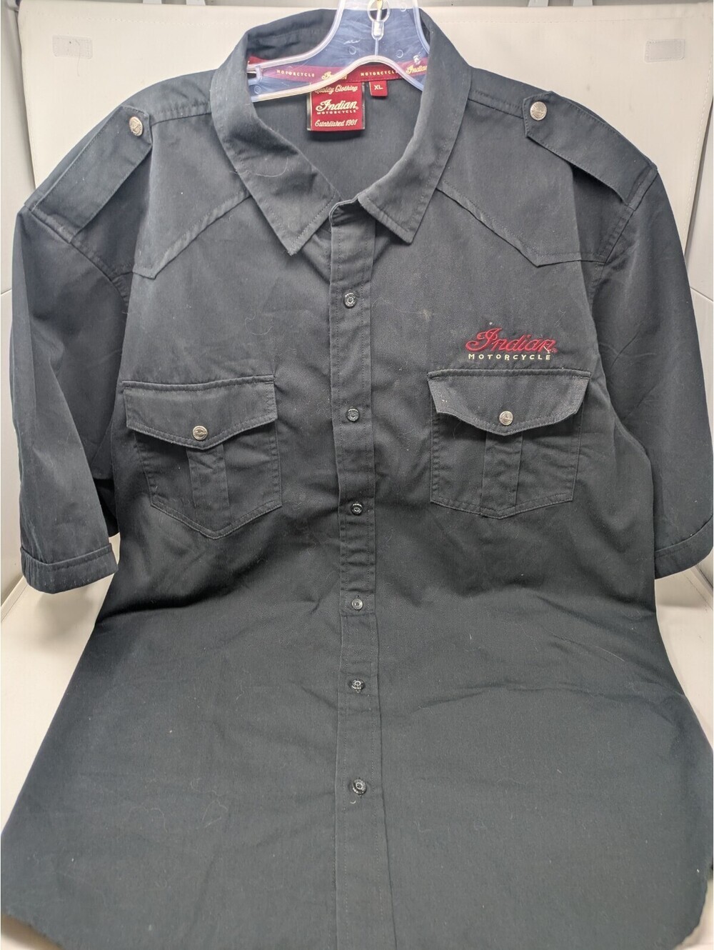 Indian Motorcycle Button Shirt Collared Black  Red Biker Garage Mens XL Casual